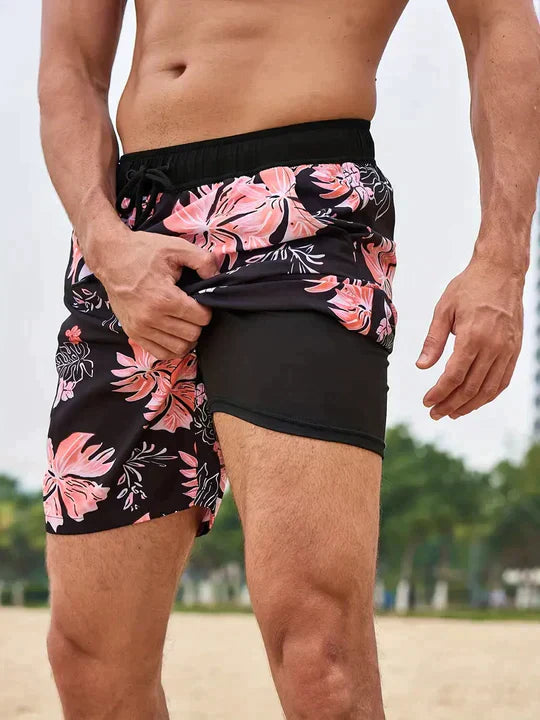 Quick-Dry Swim Shorts with Inner Compression for Men