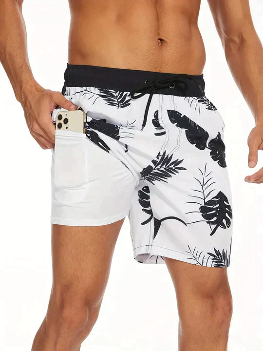 Quick-Dry Swim Shorts with Inner Compression for Men