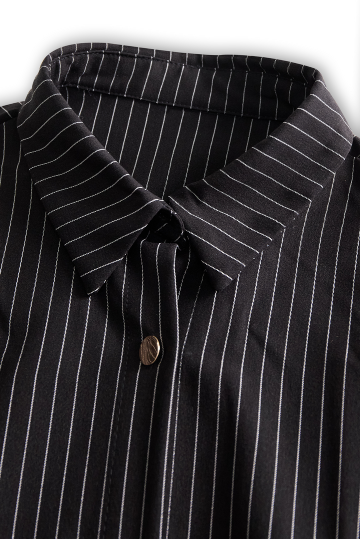POPPY | BLACK PINSTRIPE SHIRT DRESS
