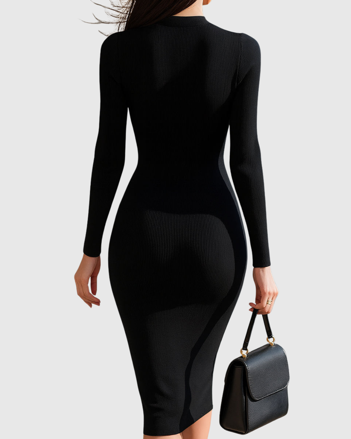 EADWINE | ZIP-FRONT RIBBED KNIT MIDI DRESS