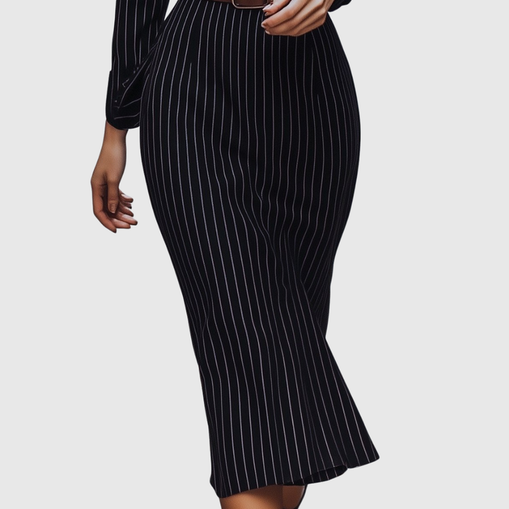 POPPY | BLACK PINSTRIPE SHIRT DRESS