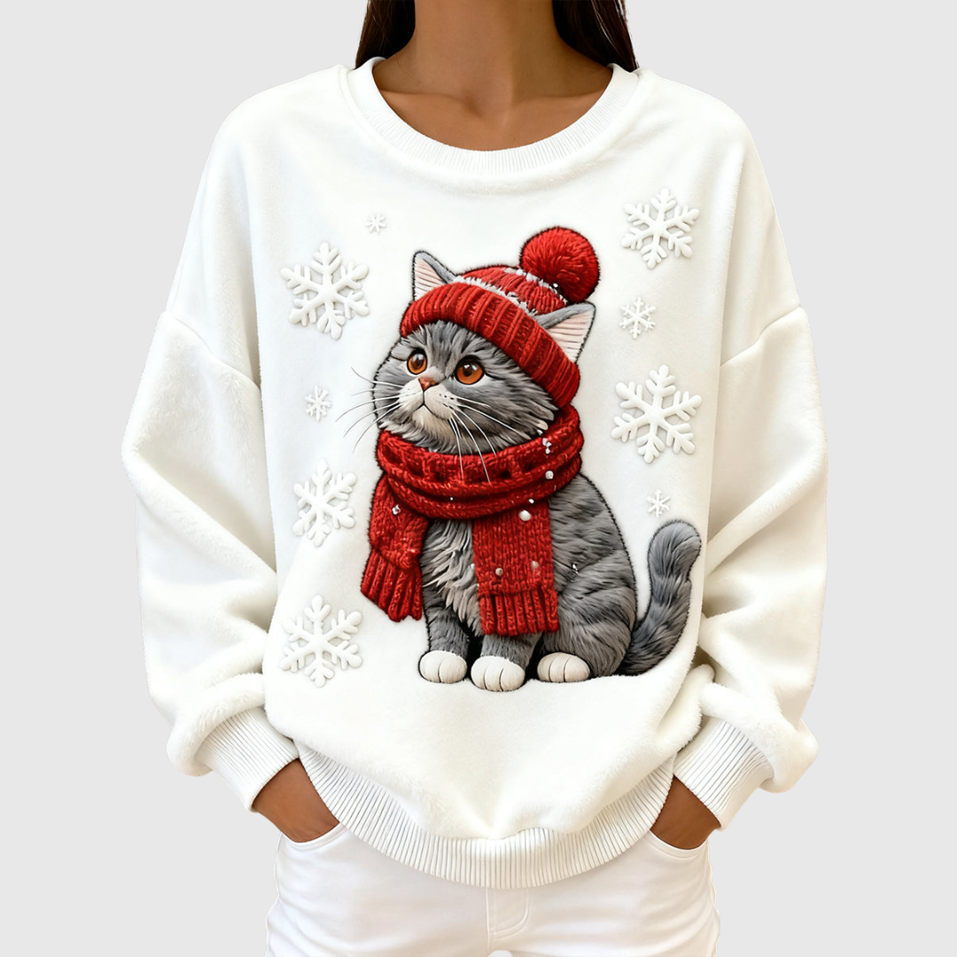 TWINKLE | SWEET CHRISTMAS CAT ART PRINT CASUAL FLANNEL HOODIE