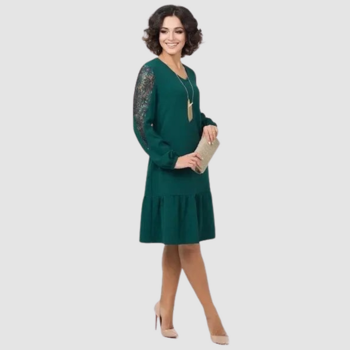 LOWRI QUINN | LACE-SLEEVE MIDI DRESS