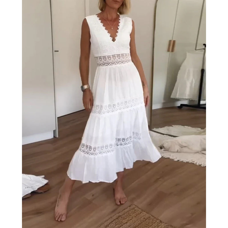 Léonie™ Elegant Lace V-Neck Dress
