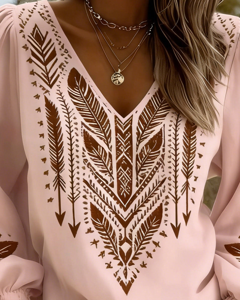Puff Sleeve V-Neck Blouse Loose Fit