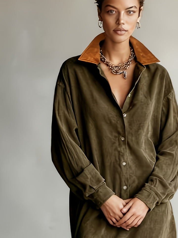 CHLOELAIN | SOLID COLOR COLLAR LONG SLEEVE MINI DRESS