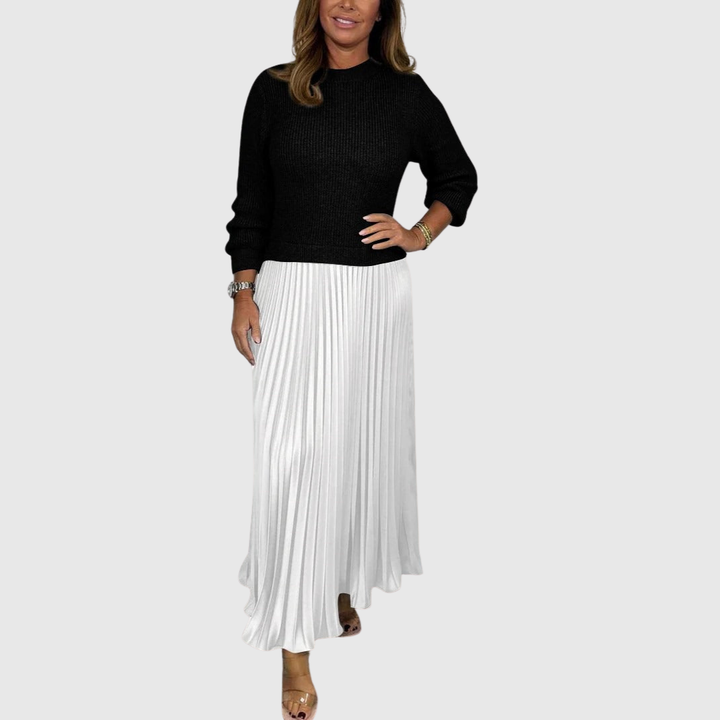 ALARICE | MAXI DRESS WITH SWEATER & PLEATED SKIRT