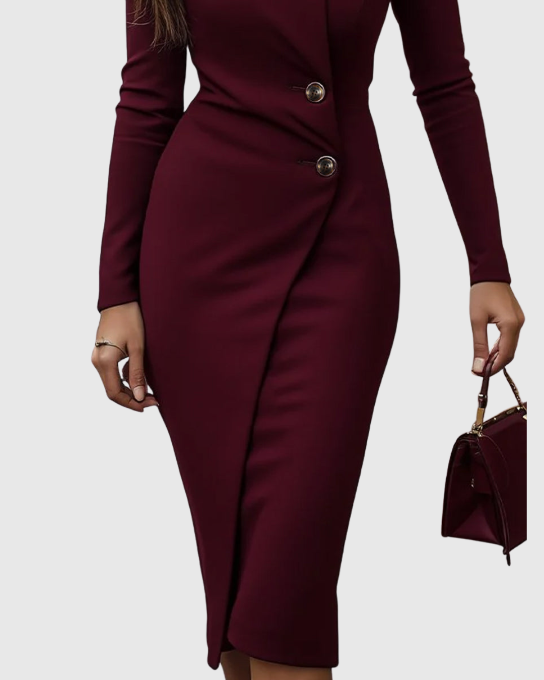 LUNED | BURGUNDY WRAP-STYLE BUTTONED MIDI DRESS