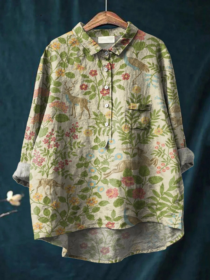 Georgia | Women's Vintage Floral Animals Art Print Casual Shirt