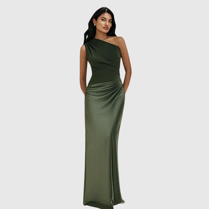 ALEIDA | ONE-SHOULDER SATIN MAXI DRESS