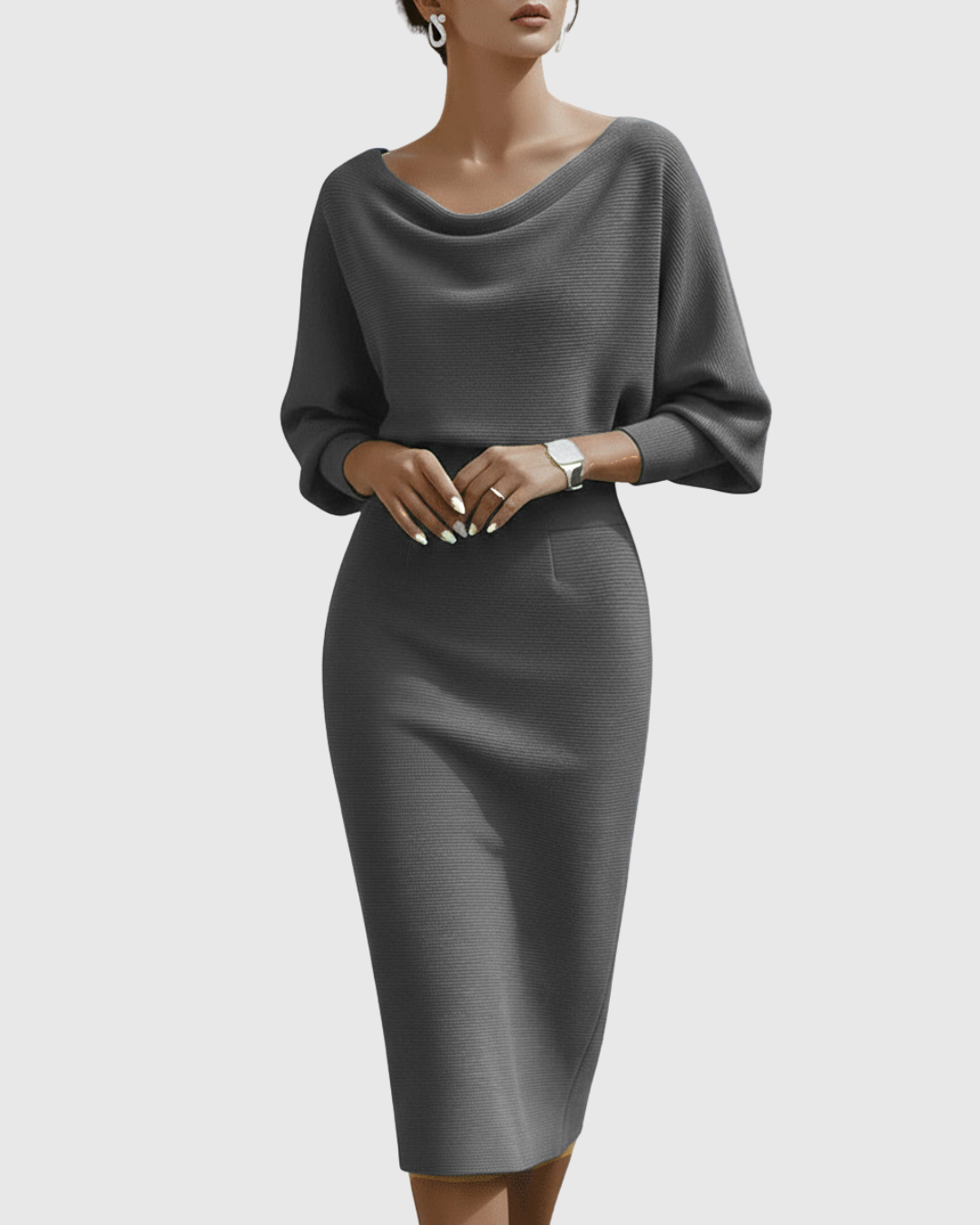 ISMÉRIA | WHITE DRAPED BATWING MIDI DRESS