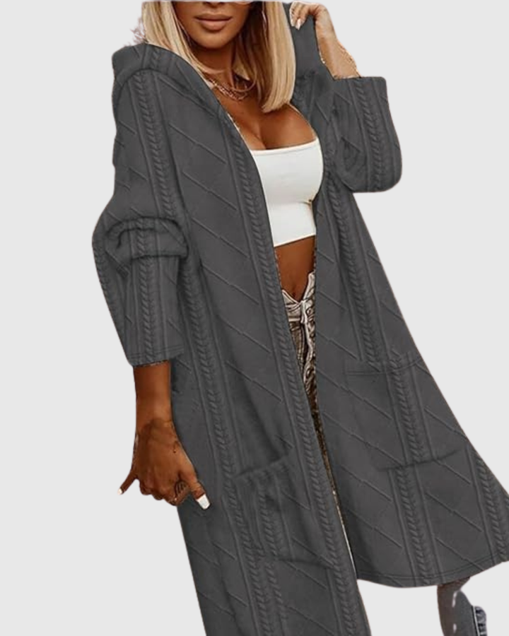 HONORIA | HOODED CABLE-KNIT CARDIGAN