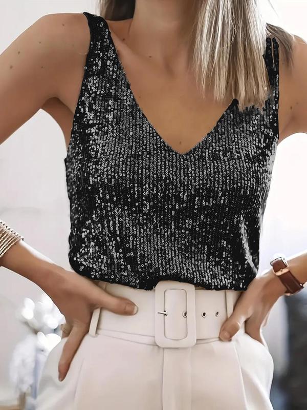 LUCIE | SPARKLING SEQUIN V NECK TOP FOR EVENING GLAM