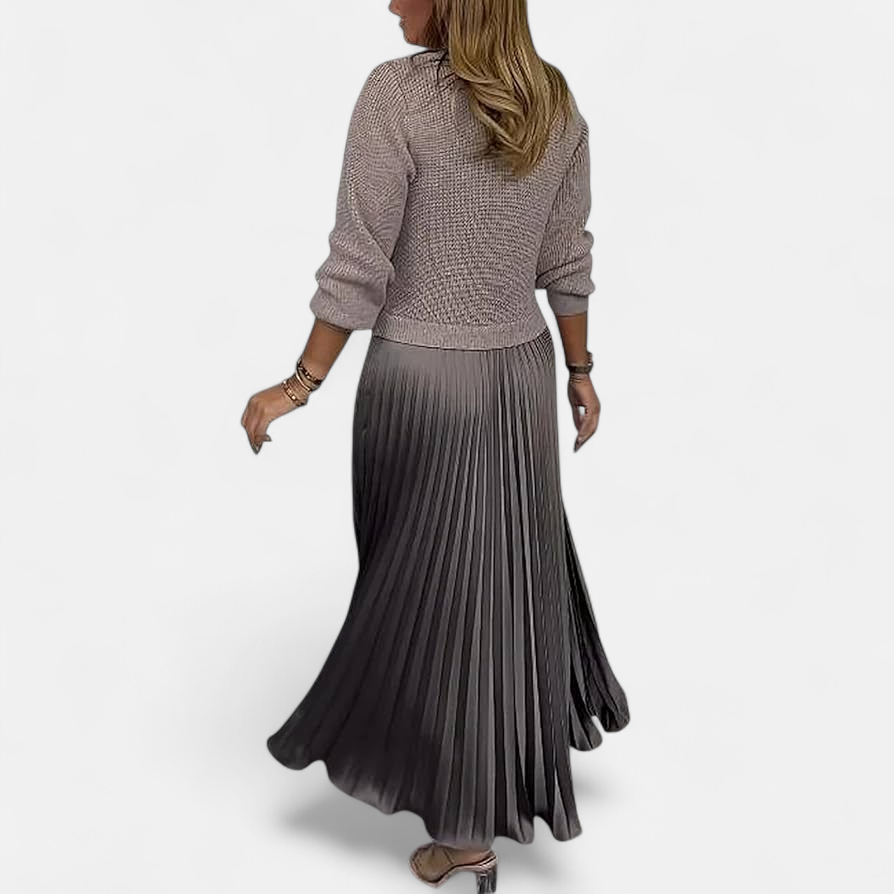 Knitted Maxi Dress with Pleated Skirt