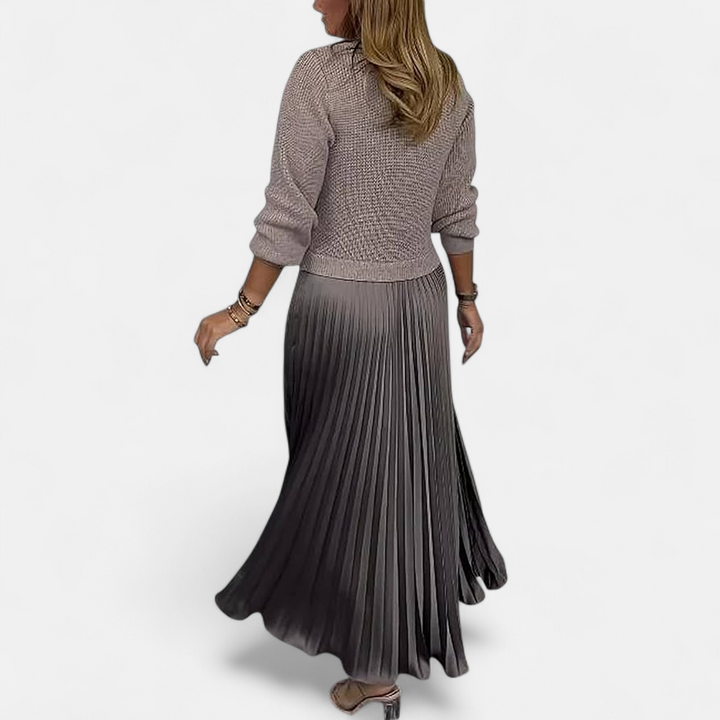 Knitted Maxi Dress with Pleated Skirt