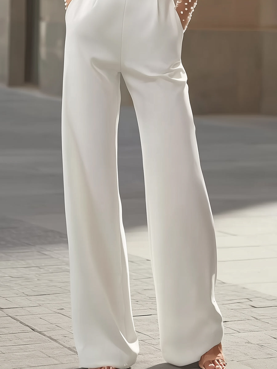 ARAMINTA | PEARL-EMBELLISHED WHITE JUMPSUIT