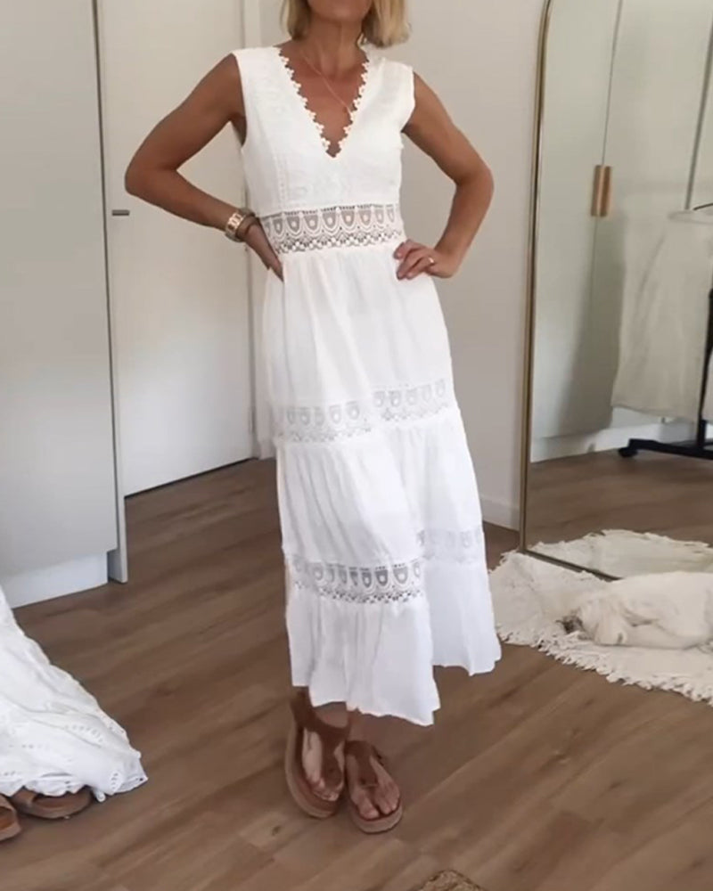 Léonie™ Elegant Lace V-Neck Dress