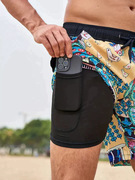 Quick-Dry Swim Shorts with Inner Compression for Men