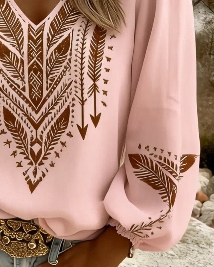 Puff Sleeve V-Neck Blouse Loose Fit