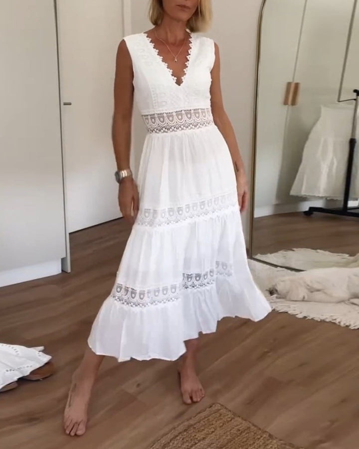 Léonie™ Elegant Lace V-Neck Dress