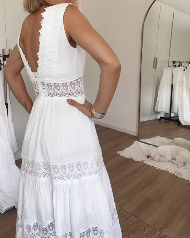 Léonie™ Elegant Lace V-Neck Dress