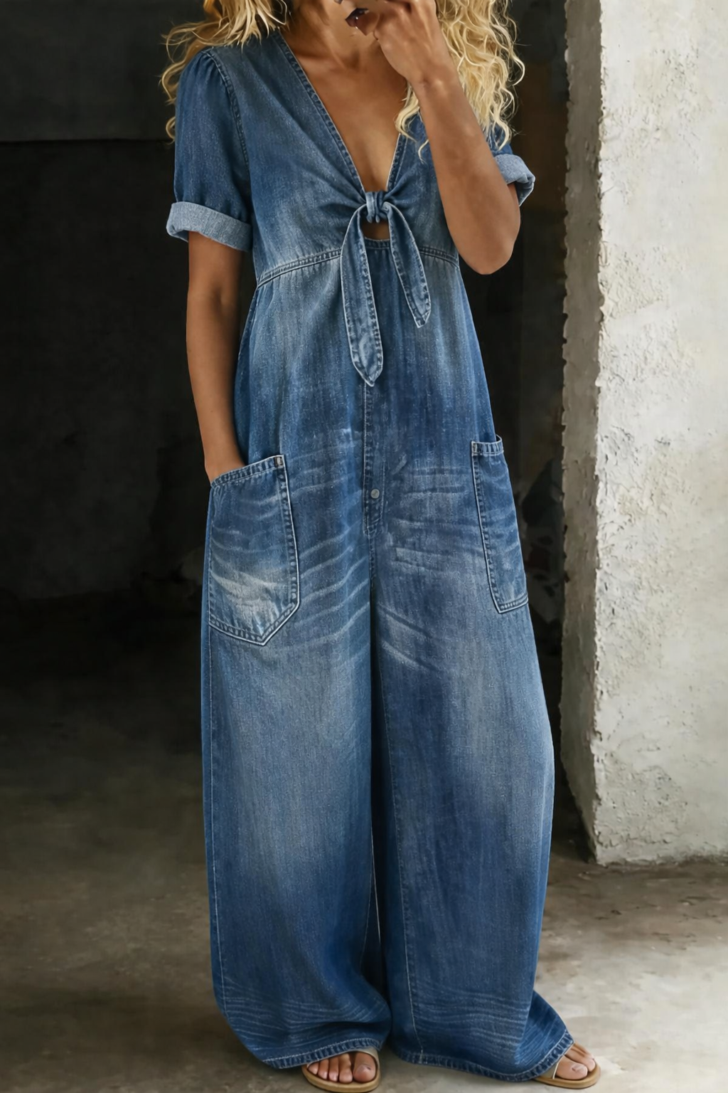 Wren | The V-Neck Denim Jumpsuit