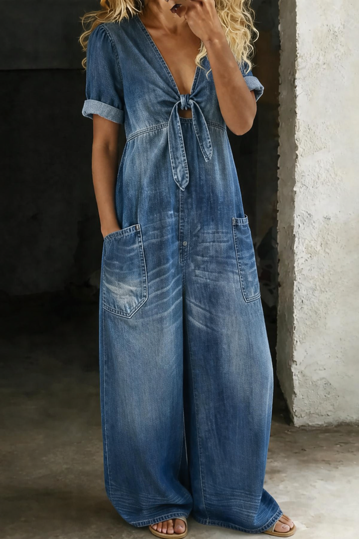 Wren | The V-Neck Denim Jumpsuit