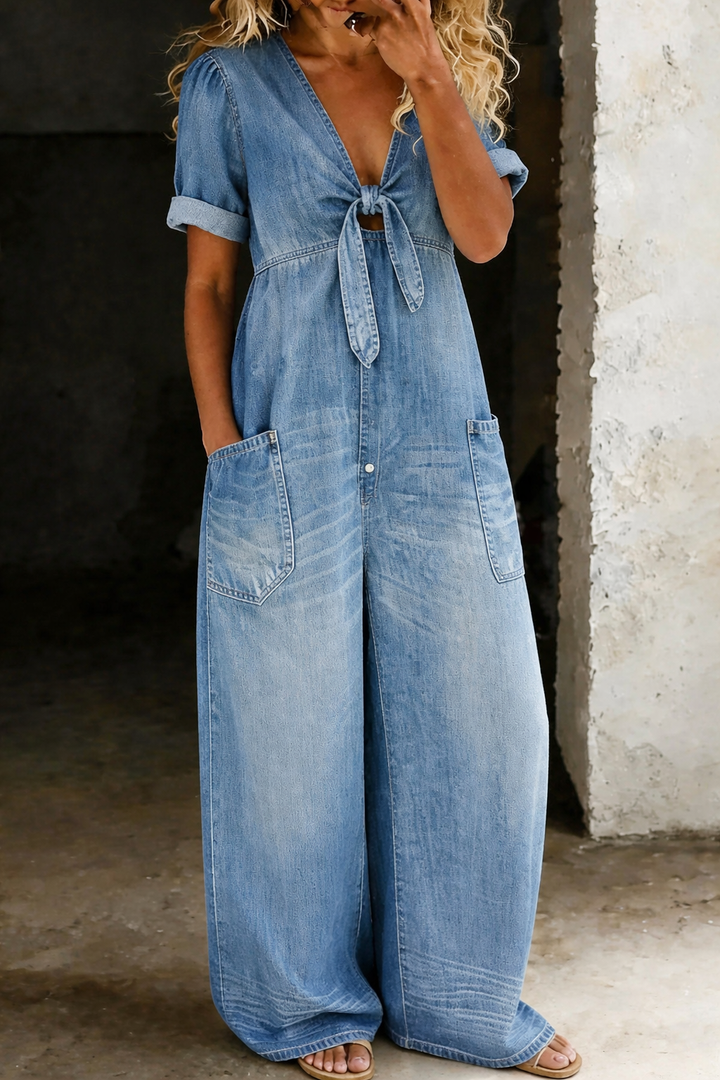Wren | The V-Neck Denim Jumpsuit
