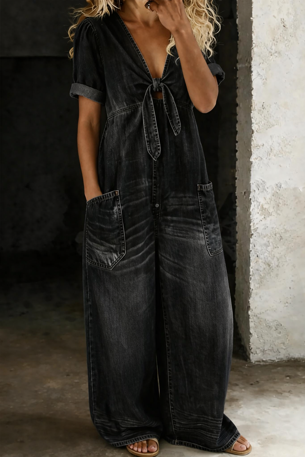 Wren | The V-Neck Denim Jumpsuit