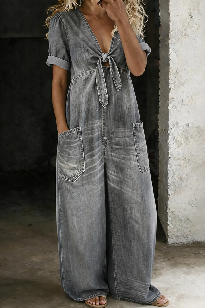 Wren | The V-Neck Denim Jumpsuit