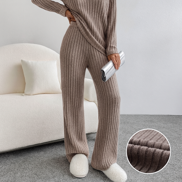 Marlow™ - Casual V-Neck Long Sleeve Top & Straight Leg Lounge Pants Set