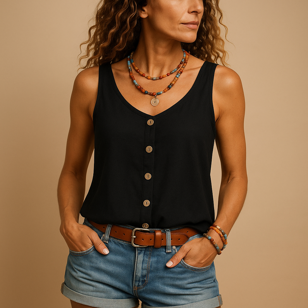 Cecily | The Sleeveless Button V-Neck Top
