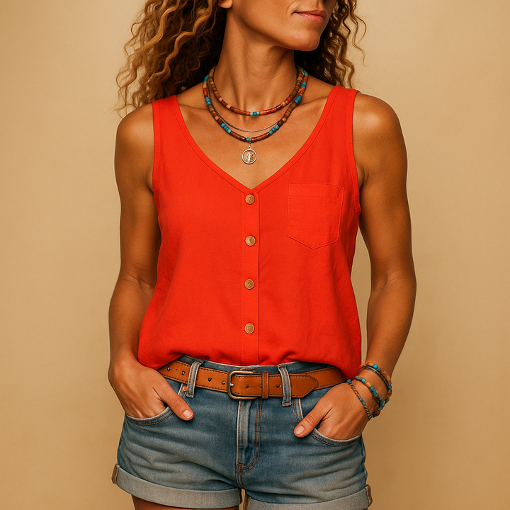 Cecily | The Sleeveless Button V-Neck Top