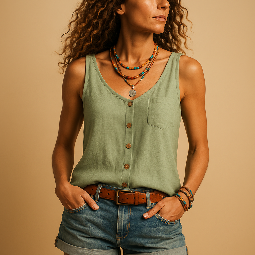 Cecily | The Sleeveless Button V-Neck Top