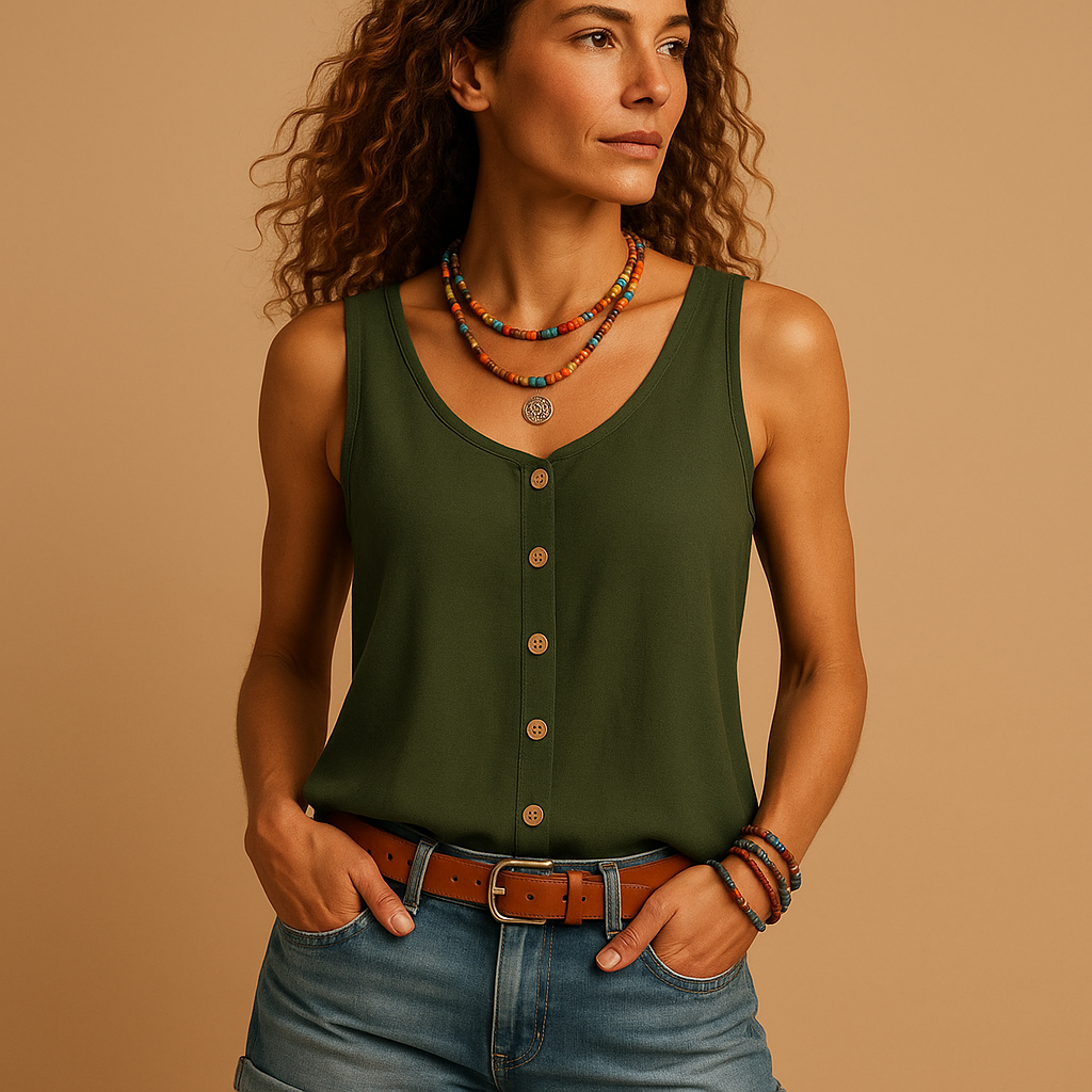 Cecily | The Sleeveless Button V-Neck Top