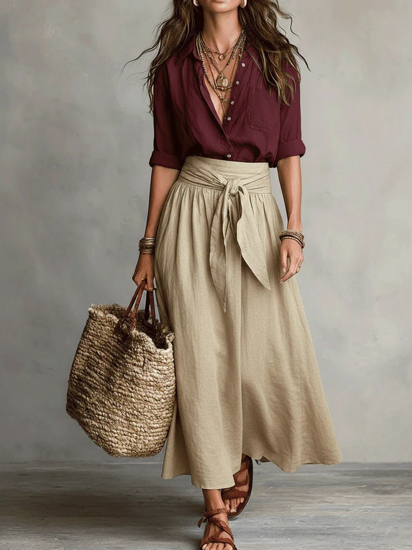 Hadleigh | The Button Shirt and Midi Skirt Two-Piece Set