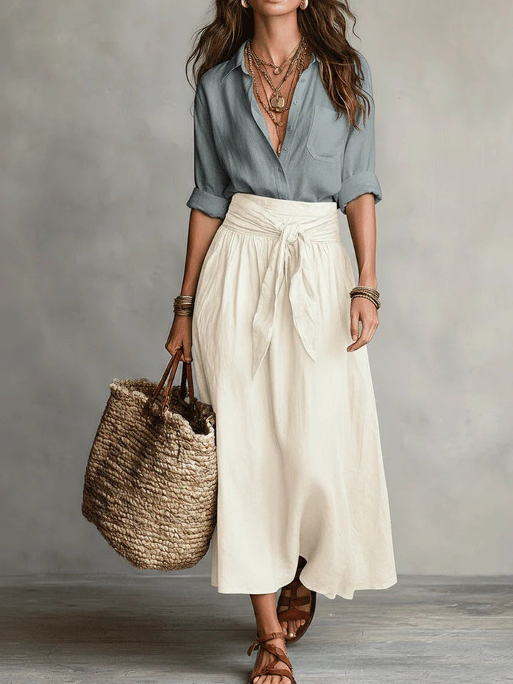 Hadleigh | The Button Shirt and Midi Skirt Two-Piece Set