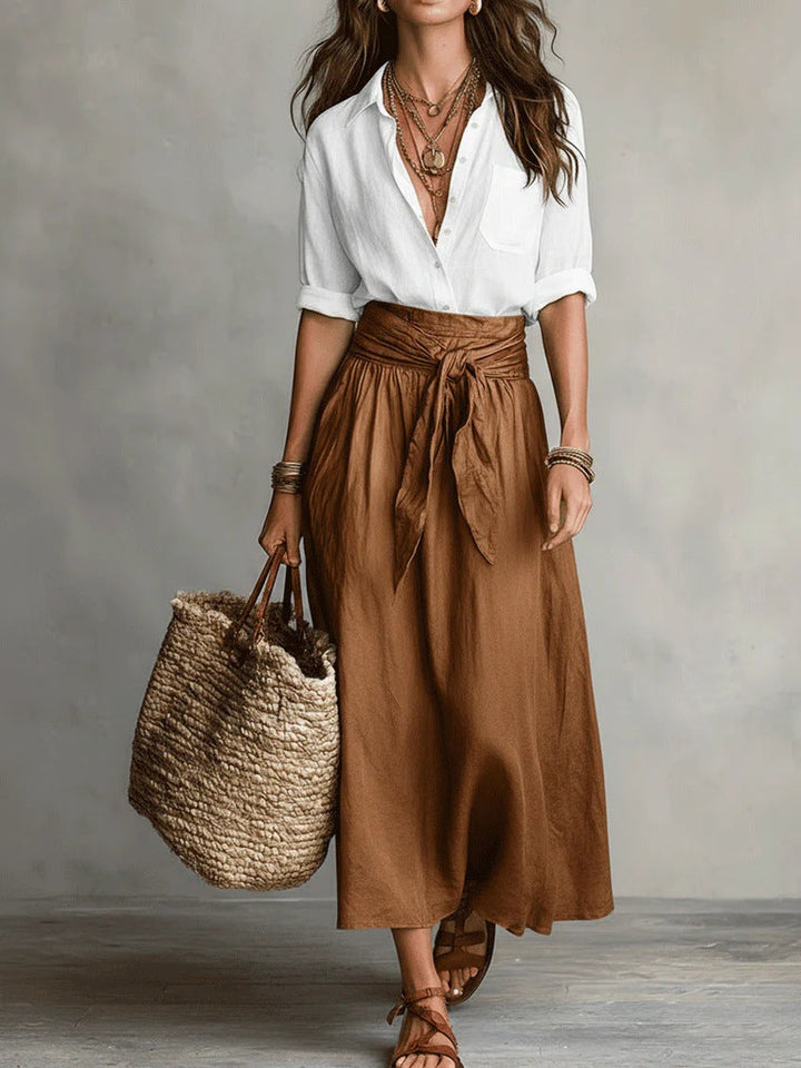 Hadleigh | The Button Shirt and Midi Skirt Two-Piece Set