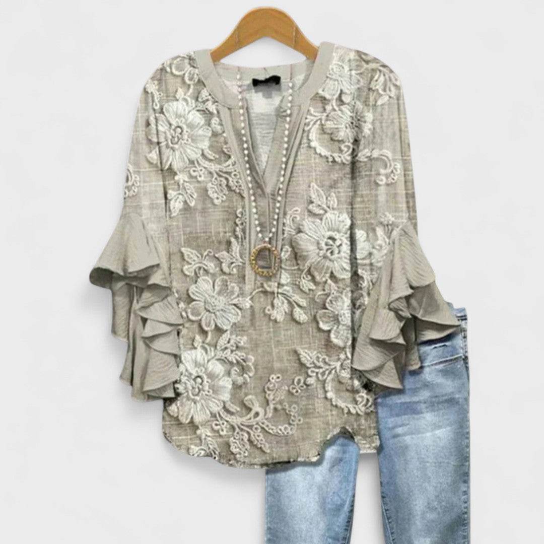 Araminta | The Ruffle Sleeve V-Neck Blouse
