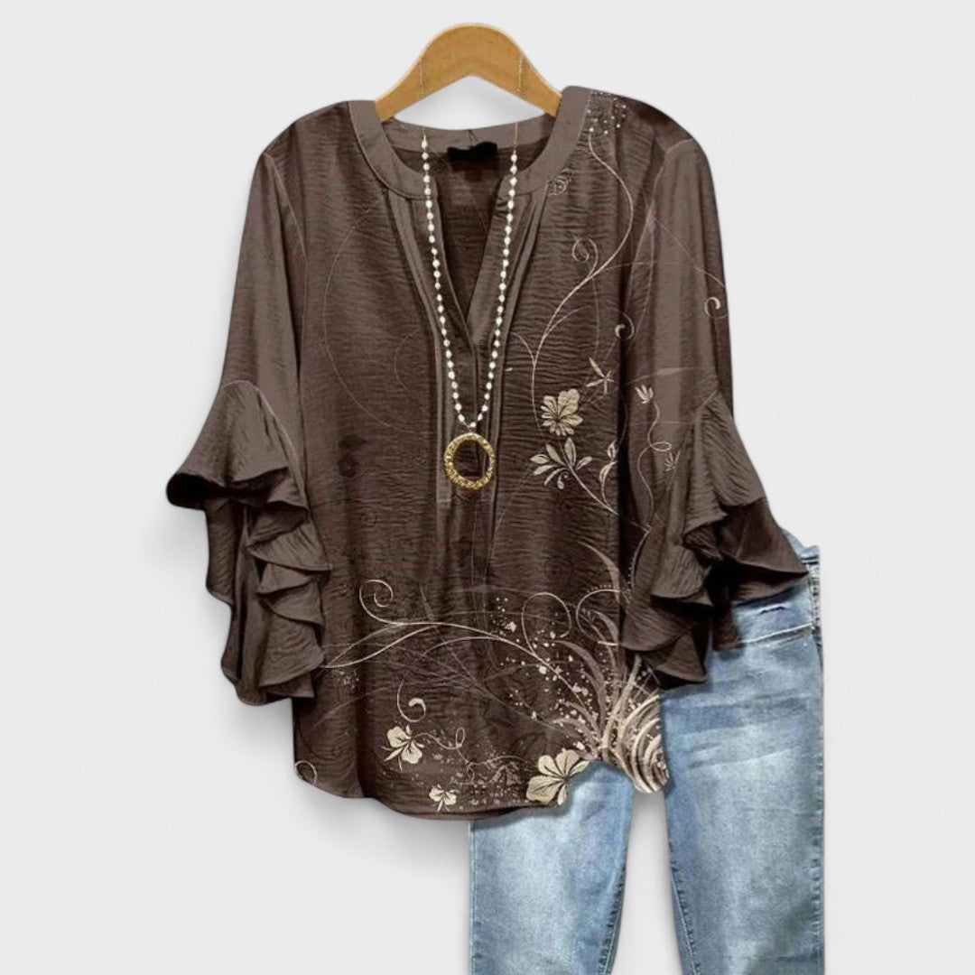 Araminta | The Ruffle Sleeve V-Neck Blouse