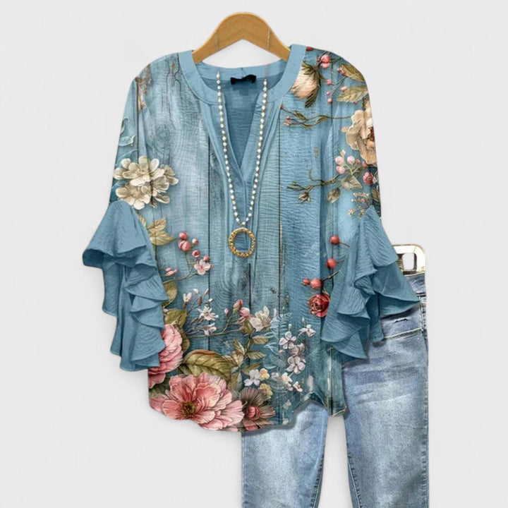 Araminta | The Ruffle Sleeve V-Neck Blouse