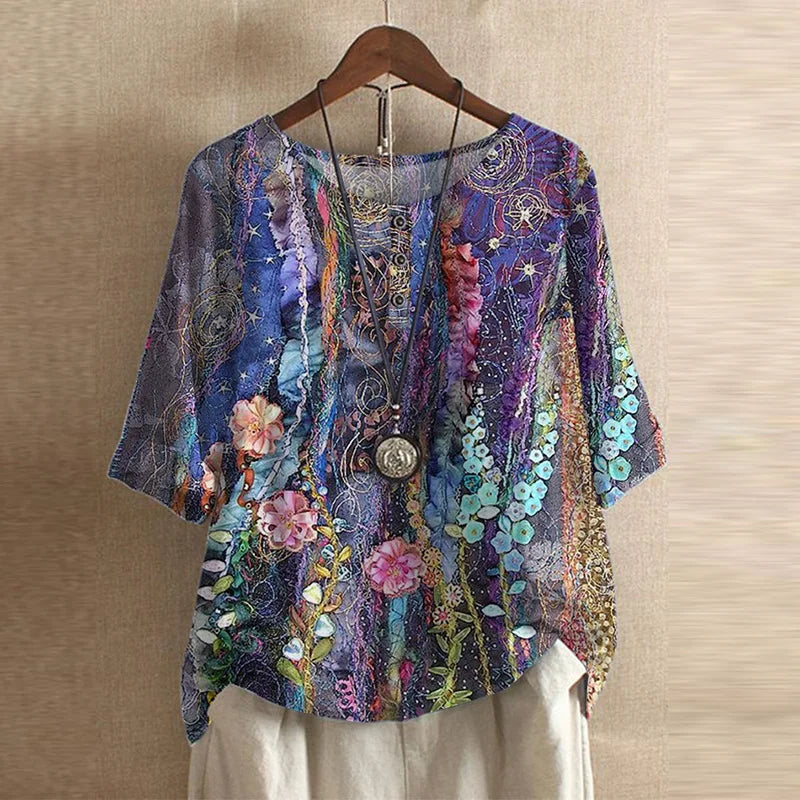 Lavinia | The Vintage Floral Short-Sleeve Blouse