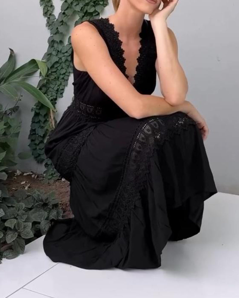 Léonie™ Elegant Lace V-Neck Dress