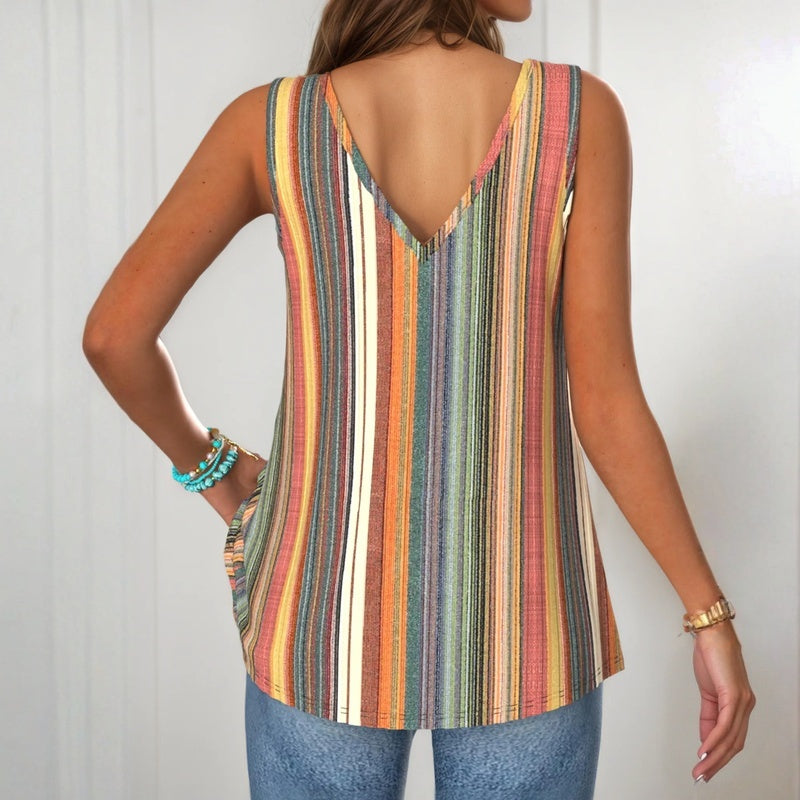 Isolde | The Stripe Knot-Strap V-Neck Top