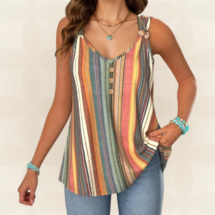 Isolde | The Stripe Knot-Strap V-Neck Top