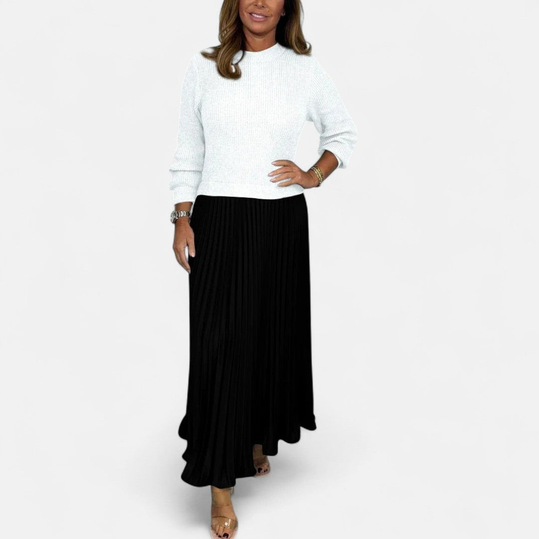 Knitted Maxi Dress with Pleated Skirt