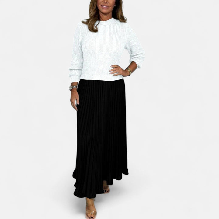 Knitted Maxi Dress with Pleated Skirt
