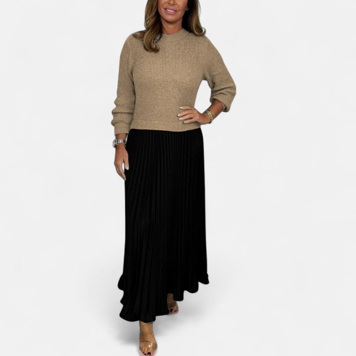 Knitted Maxi Dress with Pleated Skirt