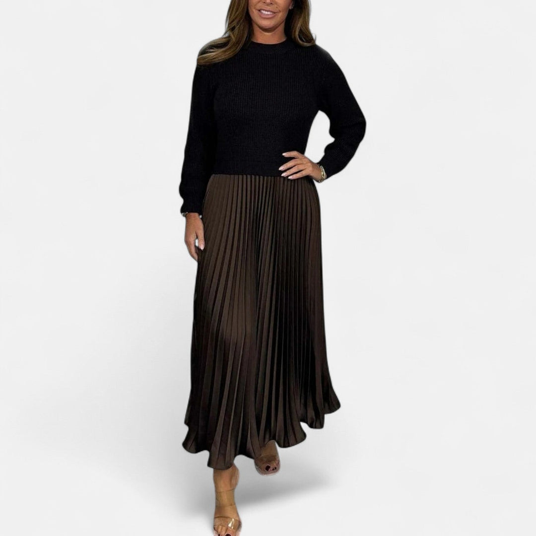 Knitted Maxi Dress with Pleated Skirt