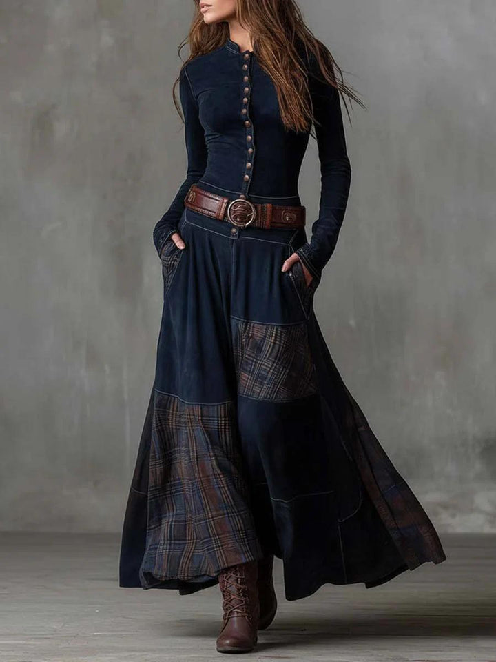 Leonora™ | Vintage Suede Check Dress (Includes Belt)